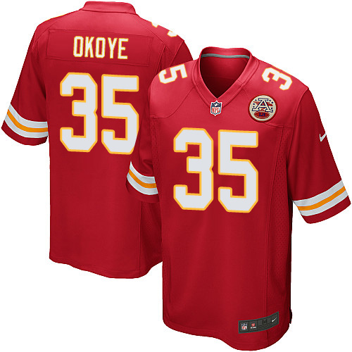 Men's Game Christian Okoye Nike Jersey Red Home - #35 NFL Kansas City Chiefs